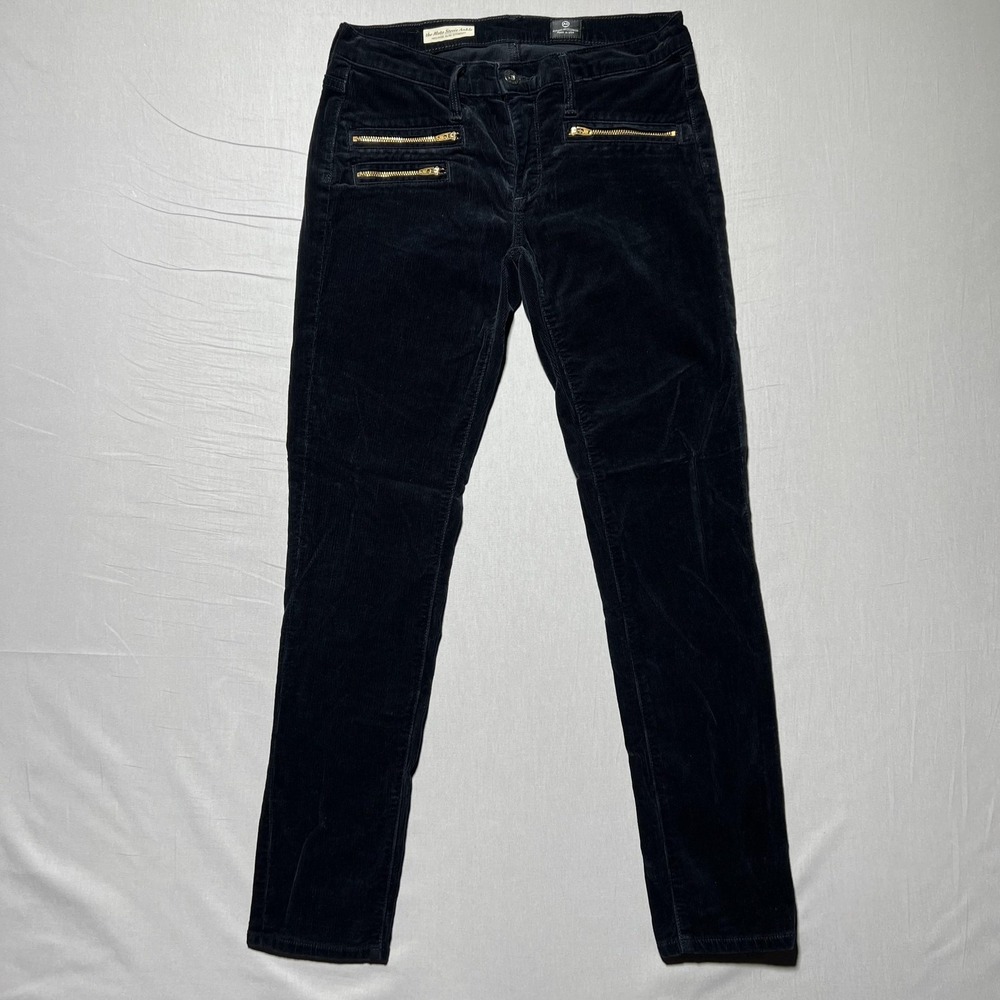 AG Adriano Goldschmied The Moto Stevie Ankle Pants Womens 26R Black Corduroy USA
